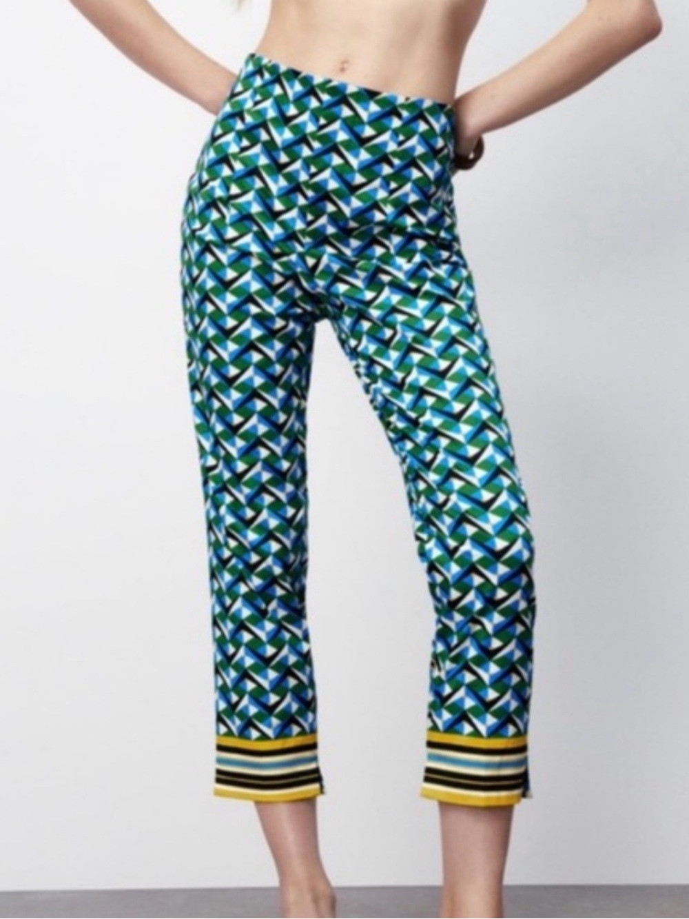 Zara Blue, Green & Yellow Geometric Print Skirt